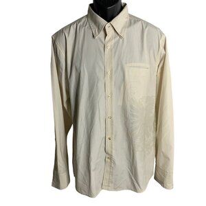 Element Button Down Long Sleeve Shirt L Beige Striped Chest Pocket Collar Eagle